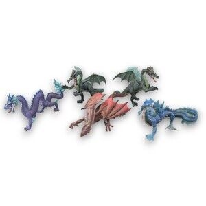 Safari Ltd Plastoy Lot of 5 Dragon Figures Imperial Purple Mountain Green Blue